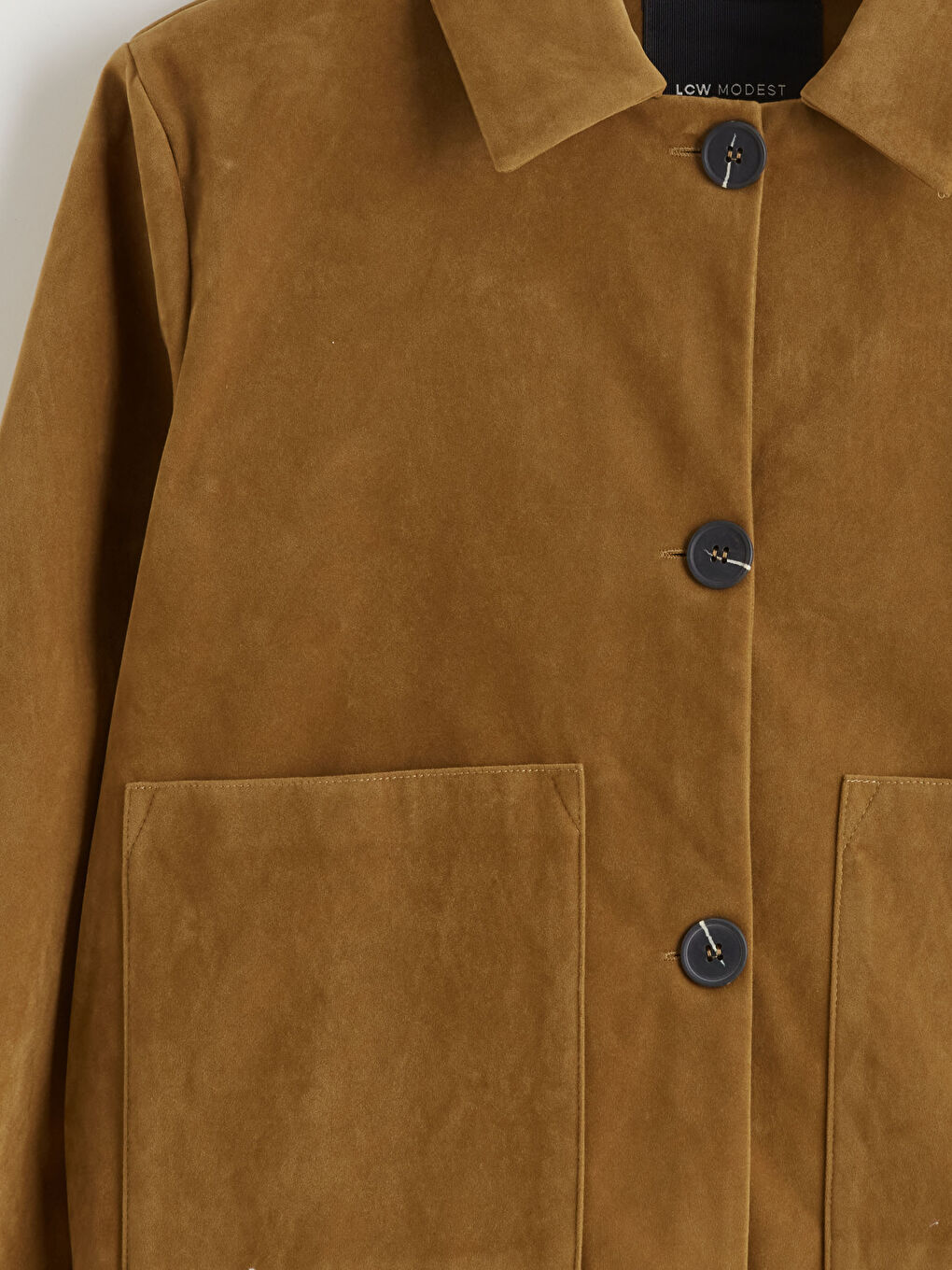 Bej Gömlek Yaka Kadın Süet Görünümlü Ceket-7