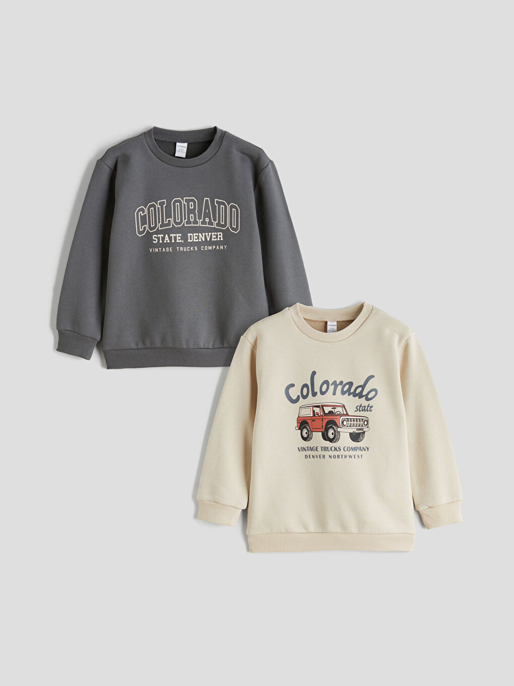 Bej Baskılı Erkek Çocuk Kalın Sweatshirt 2'li-2