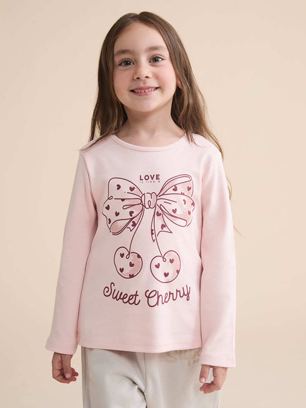 Pembe Bisiklet Yaka Fiyonk Baskılı Kız Çocuk Tişört