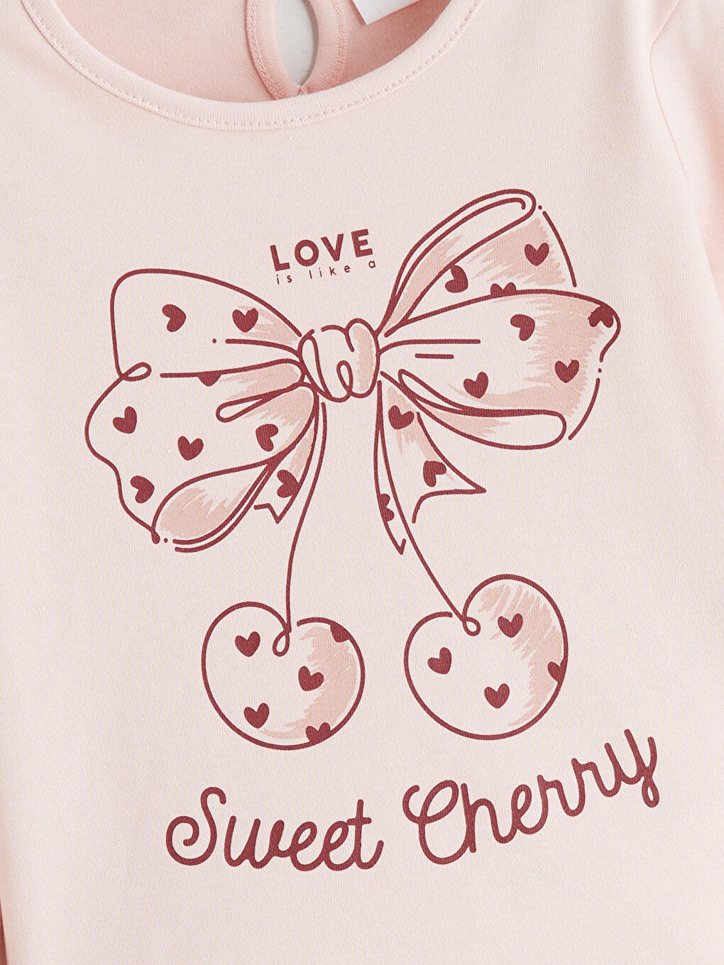 Pembe Bisiklet Yaka Fiyonk Baskılı Kız Çocuk Tişört-3