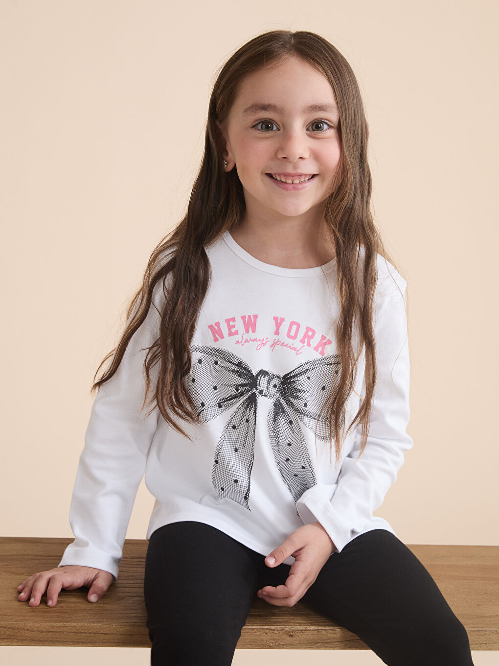 Majica sa okruglim izrezom i mašnom - Štampana - Devojčice