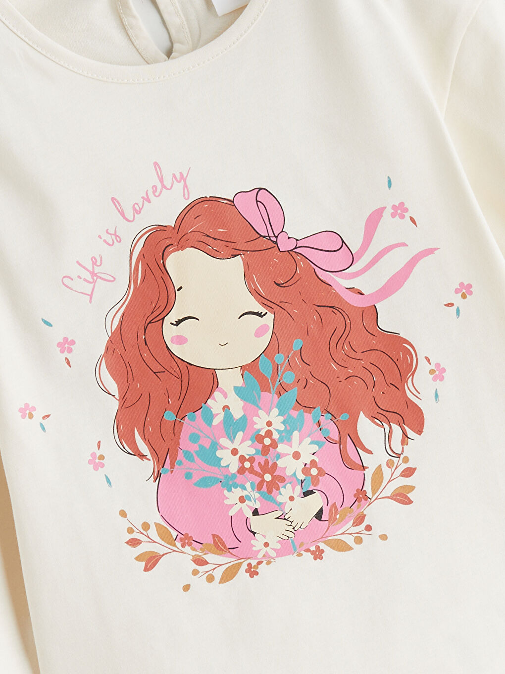 Bej Bisiklet Yaka Kız Çocuk Tişört-3