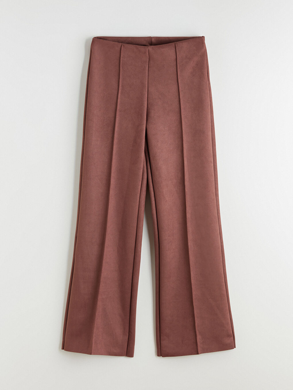 Kahverengi Dar Fit Kadın Süet Görünümlü Pantolon-4