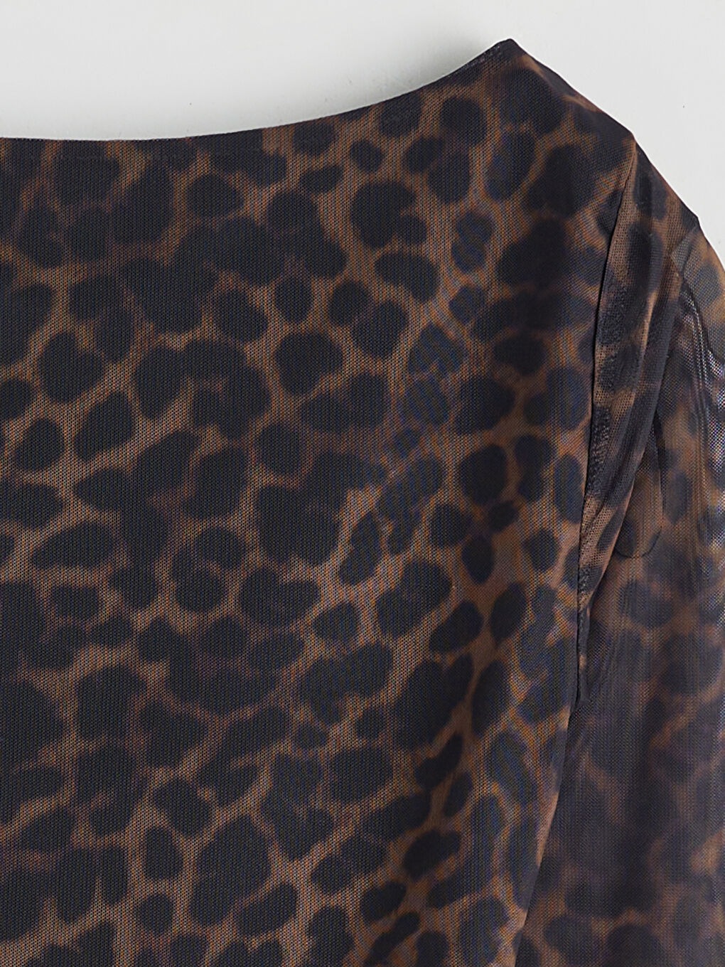 Boat Neck Leopard Print Gathered Blouse-6