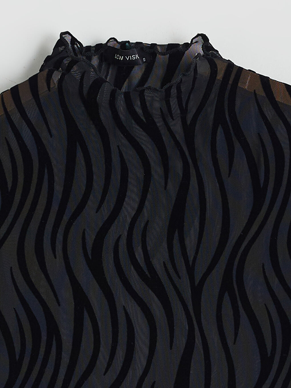 Siyah Dik Yaka Desenli Transparan Bluz-5