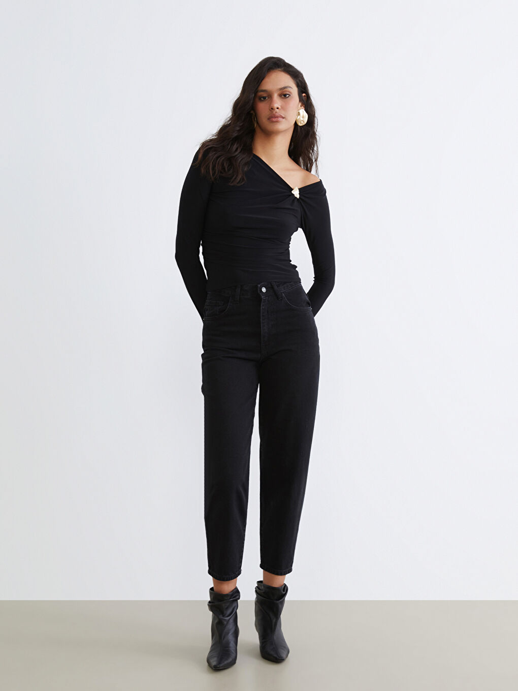 Asymmetrical Collar Ruched Blouse-1