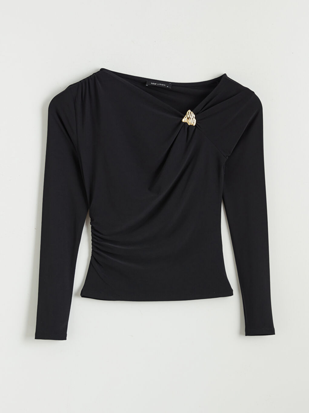 Asymmetrical Collar Ruched Blouse-4