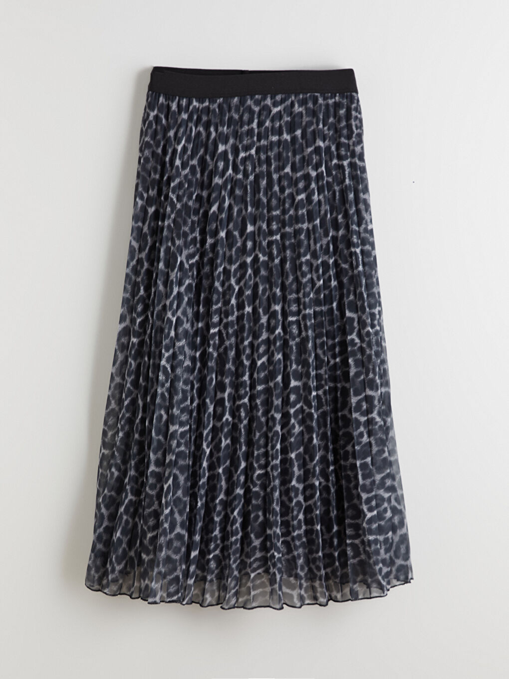 Elasticated Waist Patterned Chiffon Pleated Skirt-4
