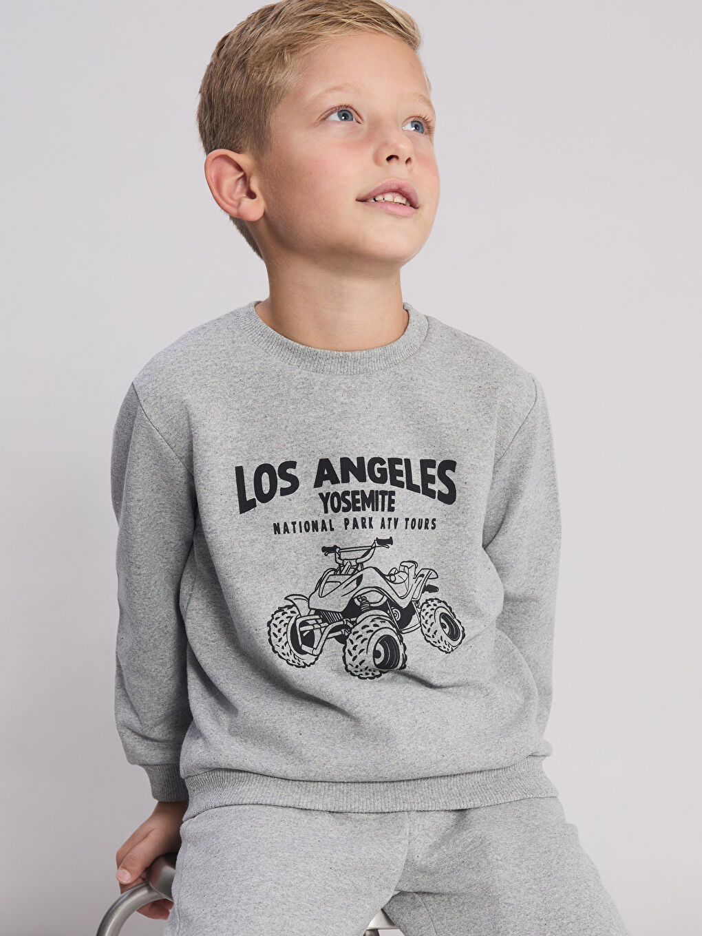 Gri Baskılı Erkek Çocuk Sweatshirt ve Eşofman Altı