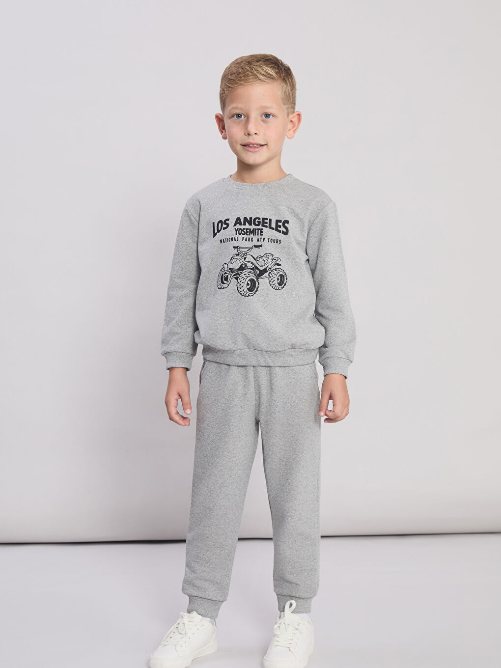 Gri Baskılı Erkek Çocuk Sweatshirt ve Eşofman Altı-1