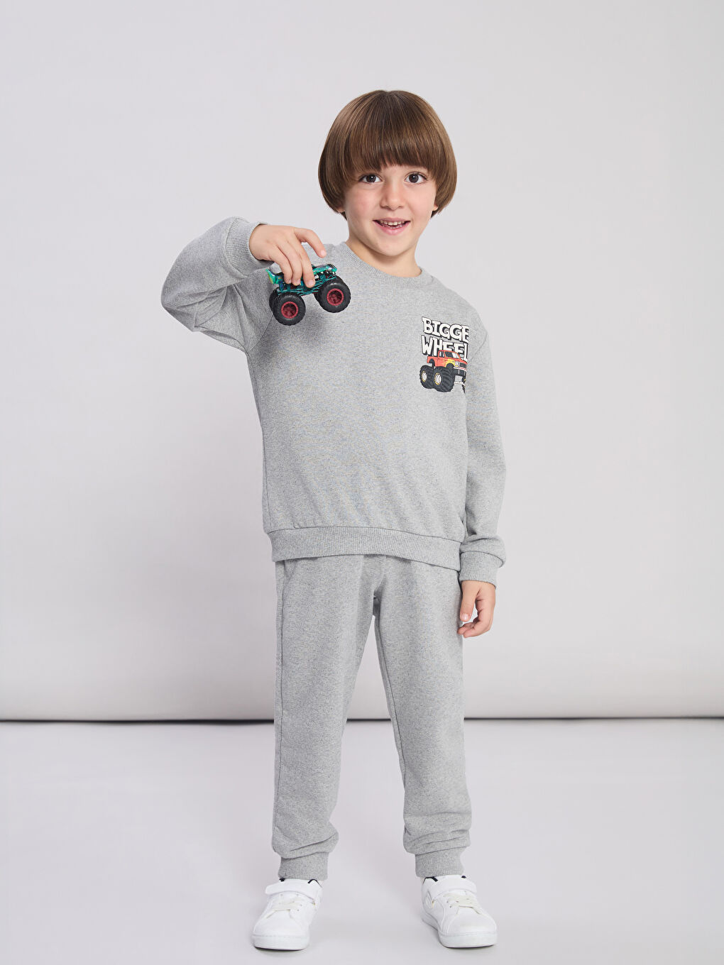 Gri Baskılı Erkek Çocuk Sweatshirt ve Eşofman Altı-1