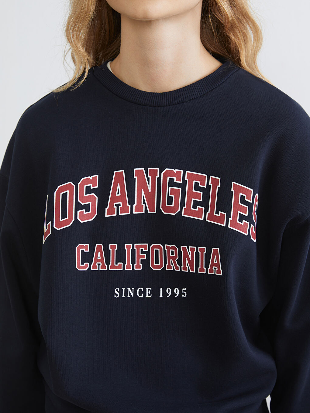 Lacivert Los Angeles Baskılı Kadın Kalın Sweatshirt-2