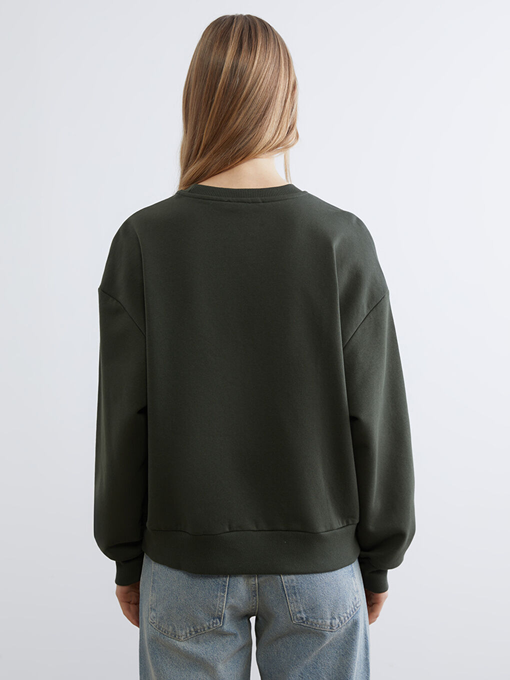 Haki New York Baskılı Oversize Kadın Kalın Sweatshirt-3