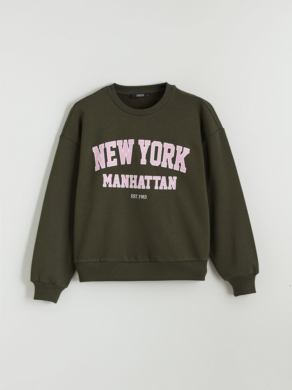 Haki New York Baskılı Oversize Kadın Kalın Sweatshirt-4