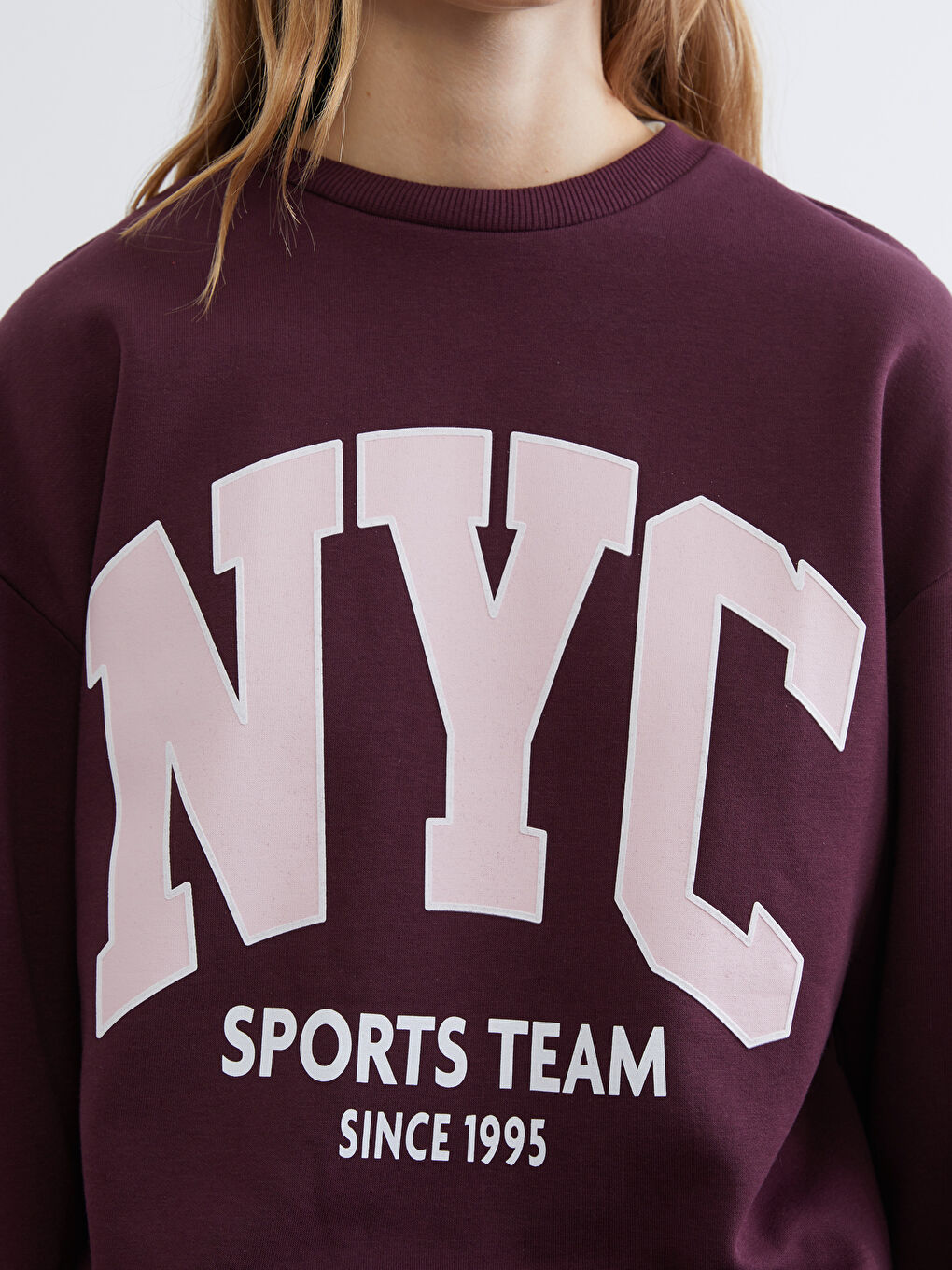 Bordo NYC Baskılı Oversize Kadın Kalın Sweatshirt-2