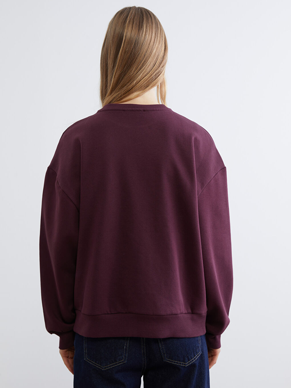 Bordo NYC Baskılı Oversize Kadın Kalın Sweatshirt-3