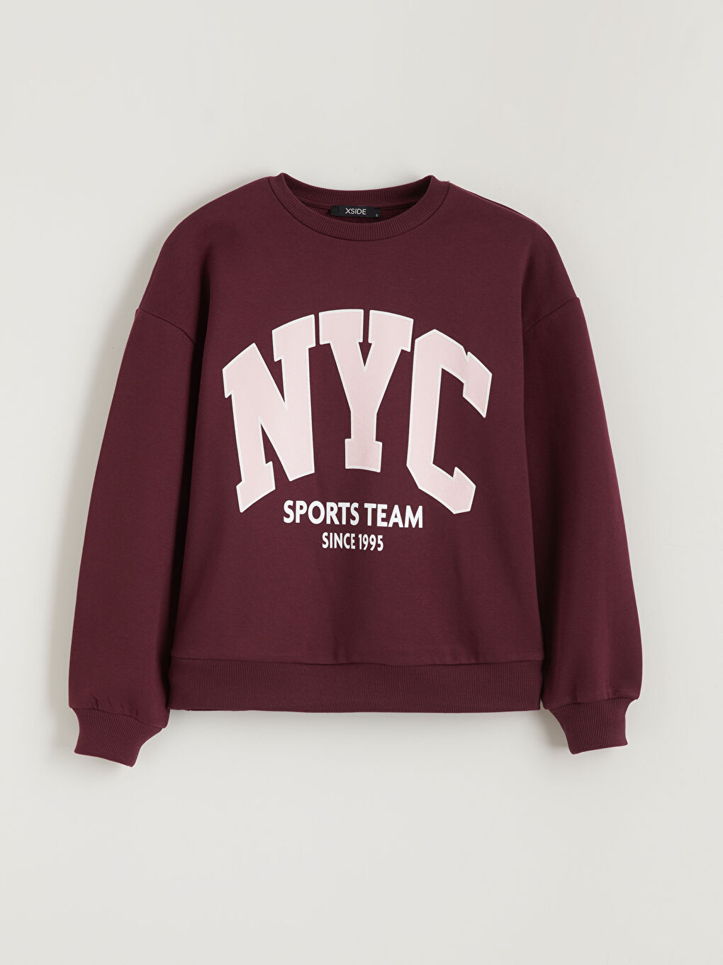 Bordo NYC Baskılı Oversize Kadın Kalın Sweatshirt-4