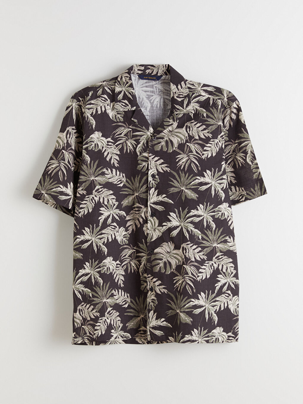 Kahverengi Regular Fit Resort Yaka Kısa Kollu Desenli Poplin Erkek Gömlek-4