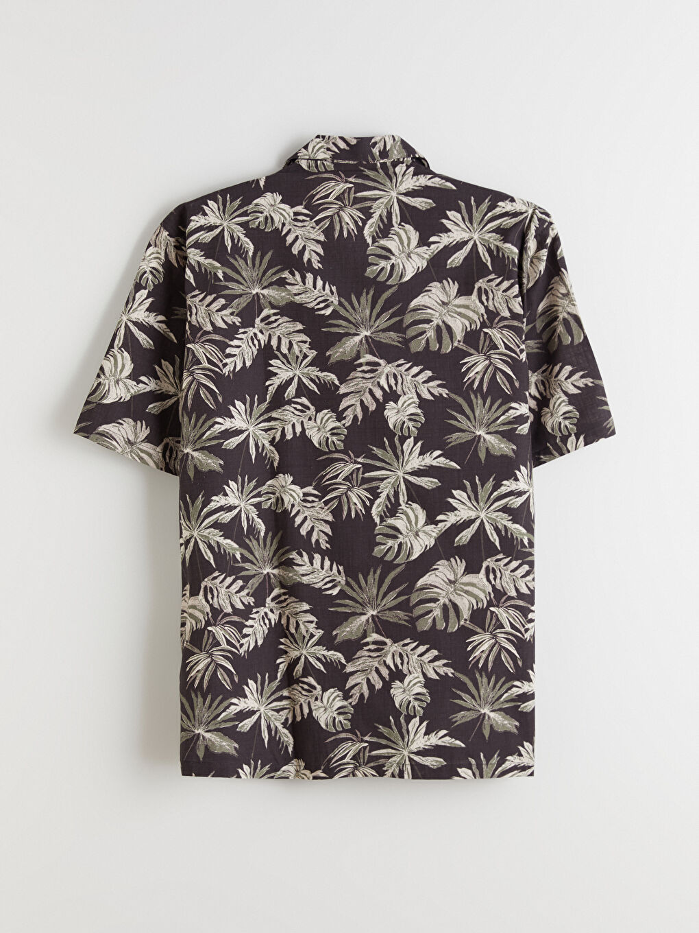 Kahverengi Regular Fit Resort Yaka Kısa Kollu Desenli Poplin Erkek Gömlek-5