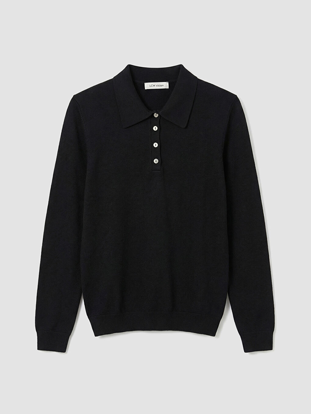 Siyah Polo Yaka Kadın Triko Kazak-4