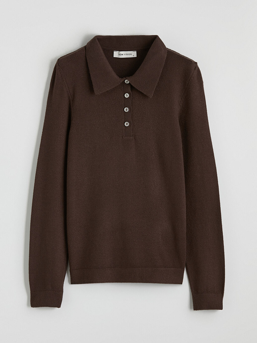 Kahverengi Polo Yaka Kadın Triko Kazak-4