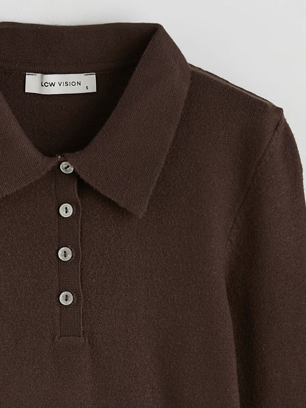 Kahverengi Polo Yaka Kadın Triko Kazak-5