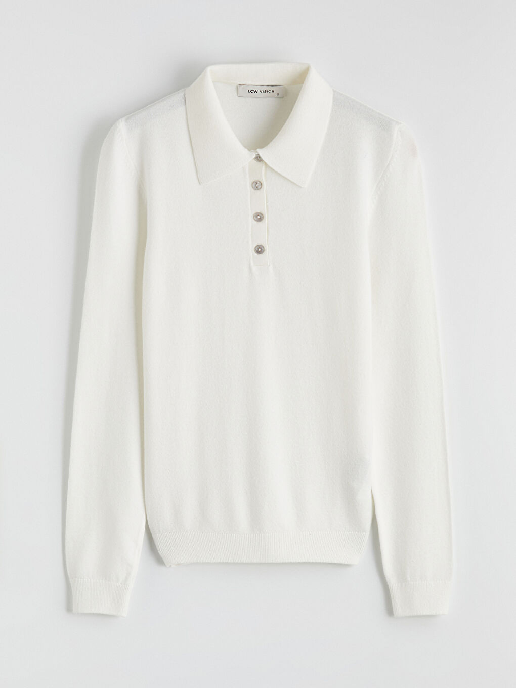 Ekru Polo Yaka Kadın Triko Kazak-4