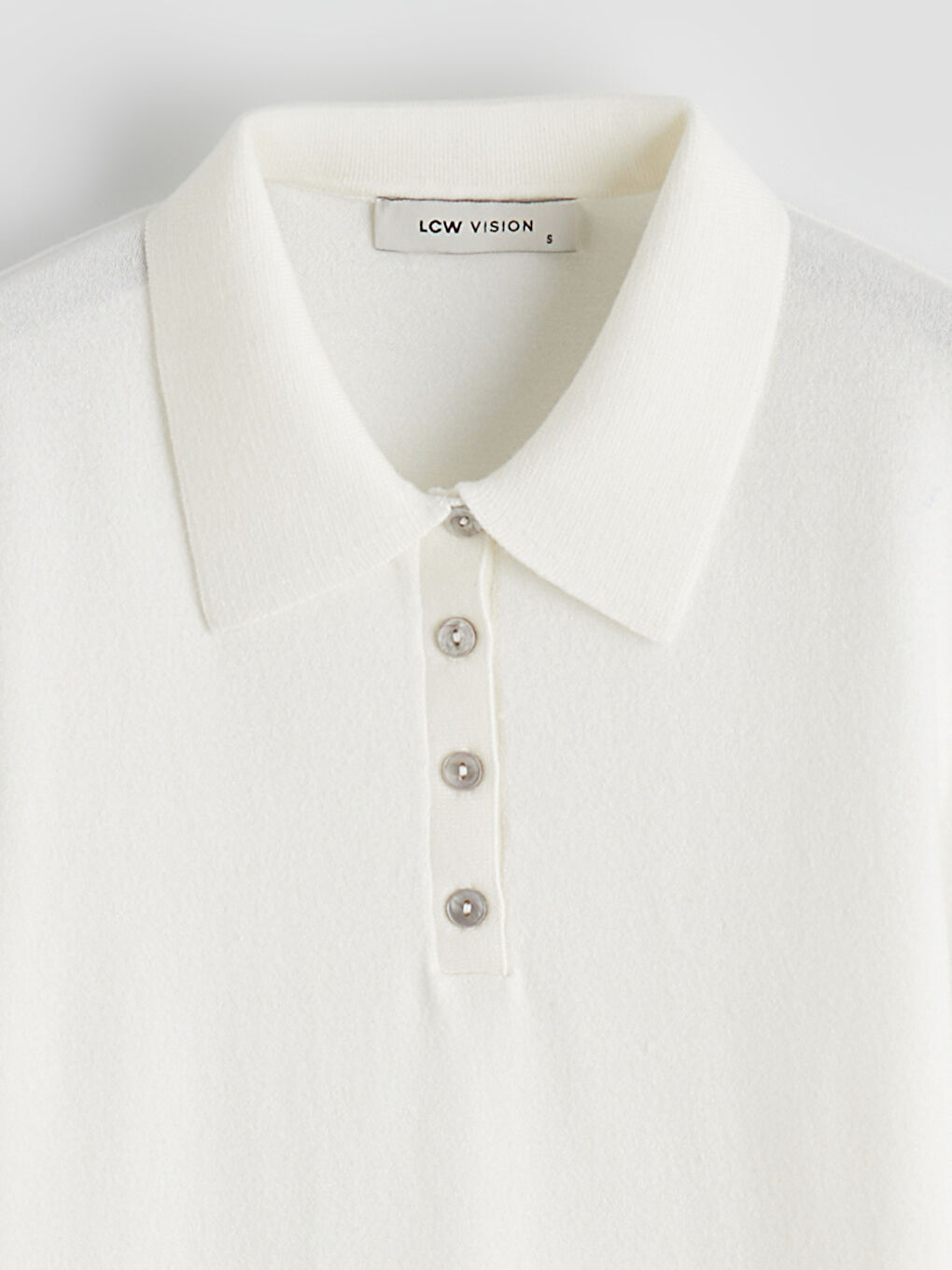 Ekru Polo Yaka Kadın Triko Kazak-5