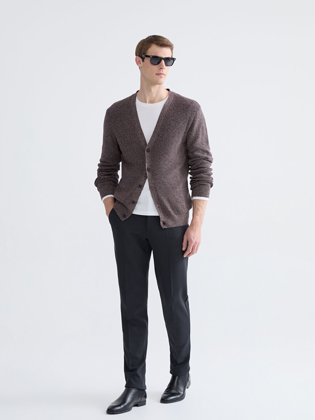 Standard Fit V Neck Men's Knitwear Cardigan-1