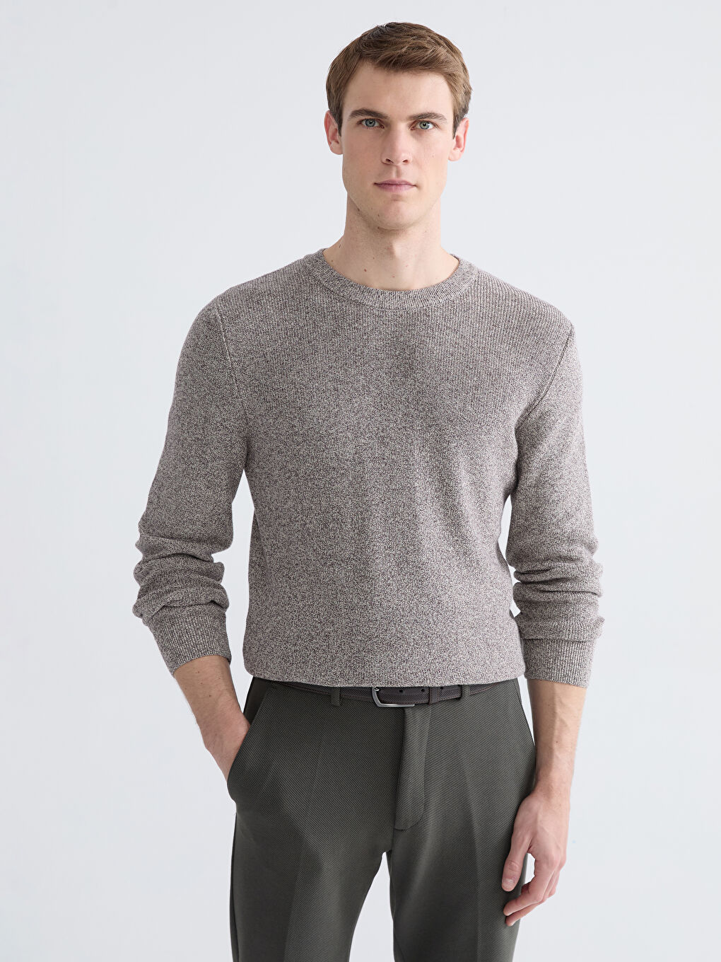 Crew Neck Long Sleeve Men's Tricot Sweater