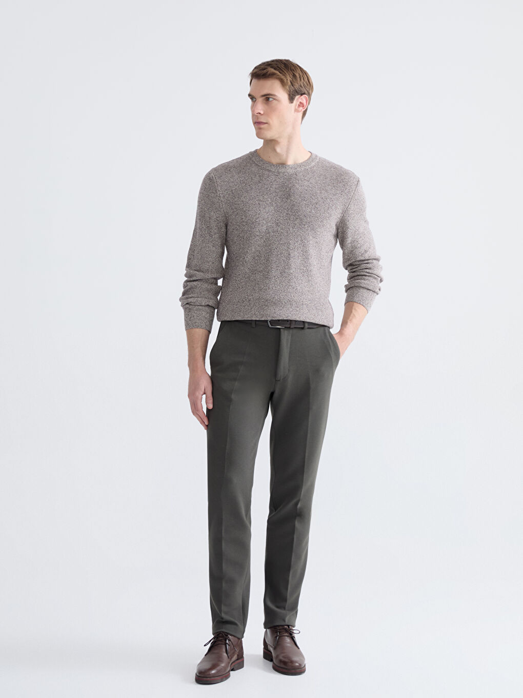 Crew Neck Long Sleeve Men's Tricot Sweater-1