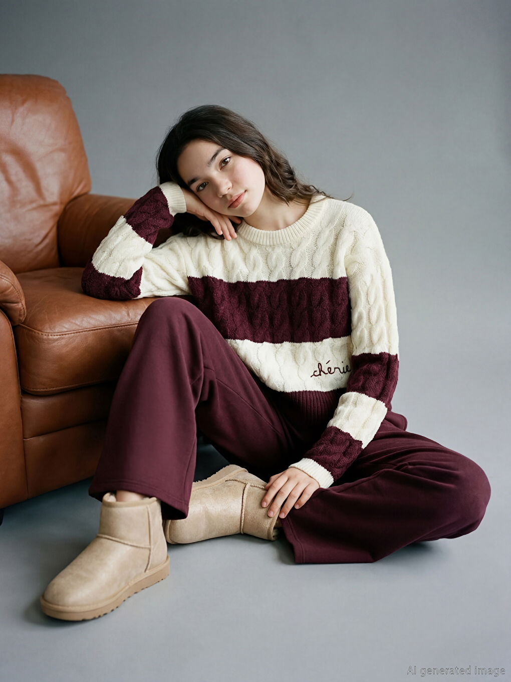 Bordo Beli Lastikli Kız Çocuk Eşofman Altı