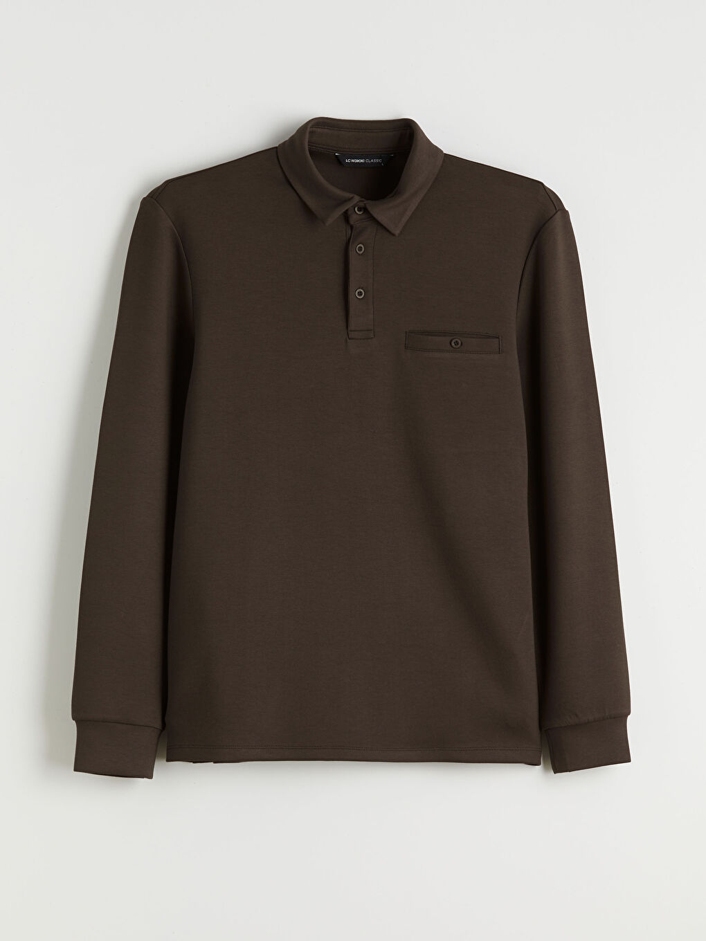 Kahverengi Polo Yaka Uzun Kollu Erkek Tişört-4