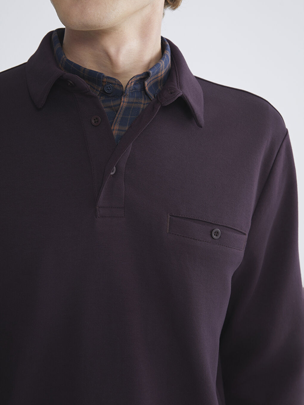 Mürdüm Polo Yaka Uzun Kollu Erkek Tişört-2