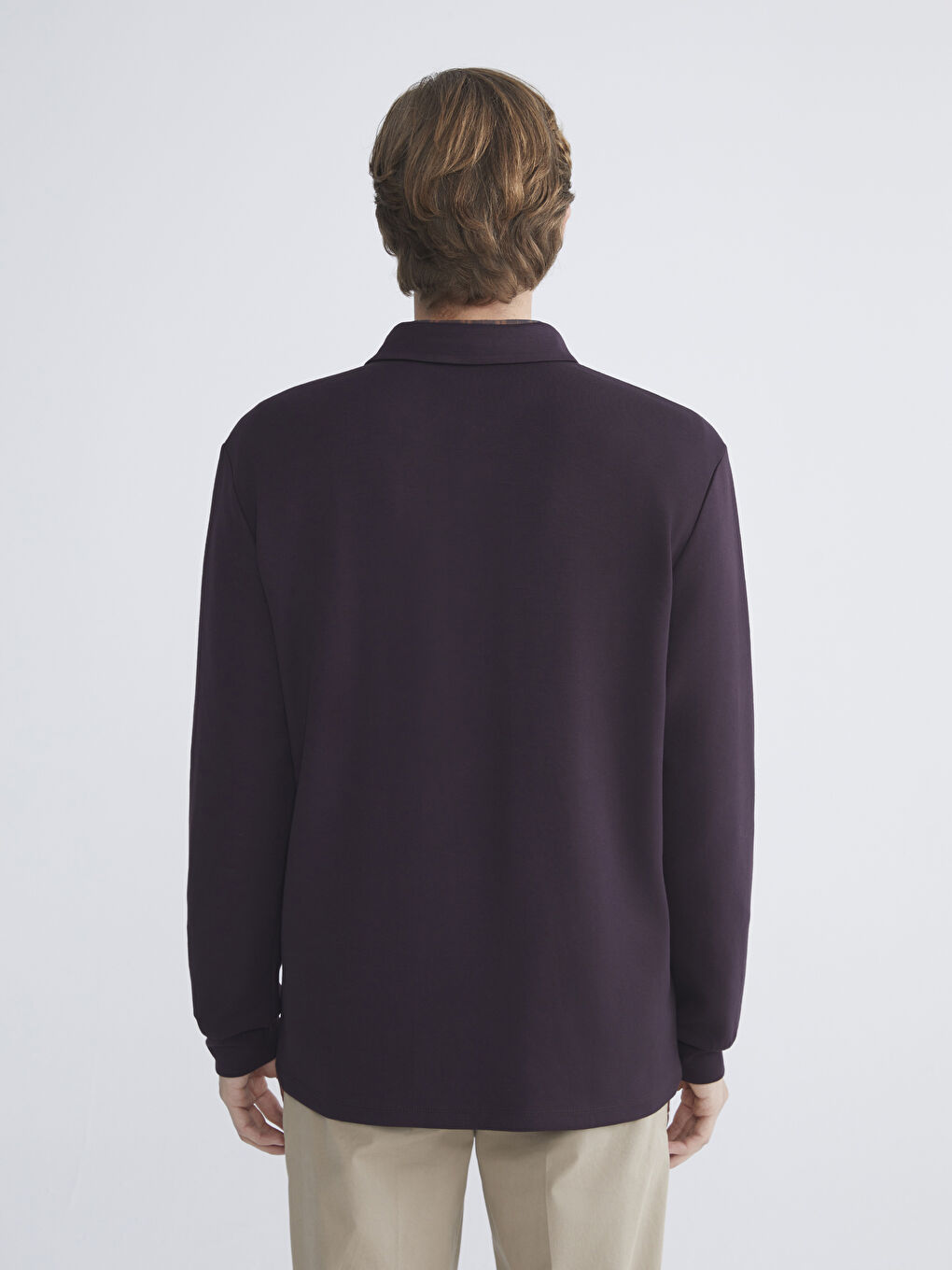 Mürdüm Polo Yaka Uzun Kollu Erkek Tişört-3