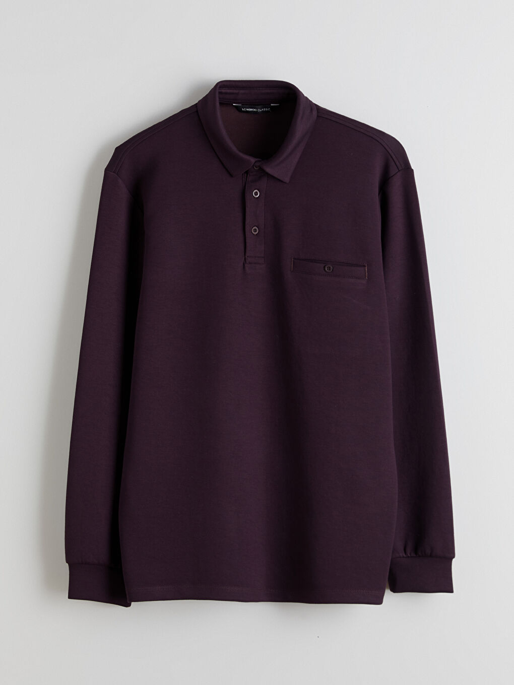 Mürdüm Polo Yaka Uzun Kollu Erkek Tişört-4