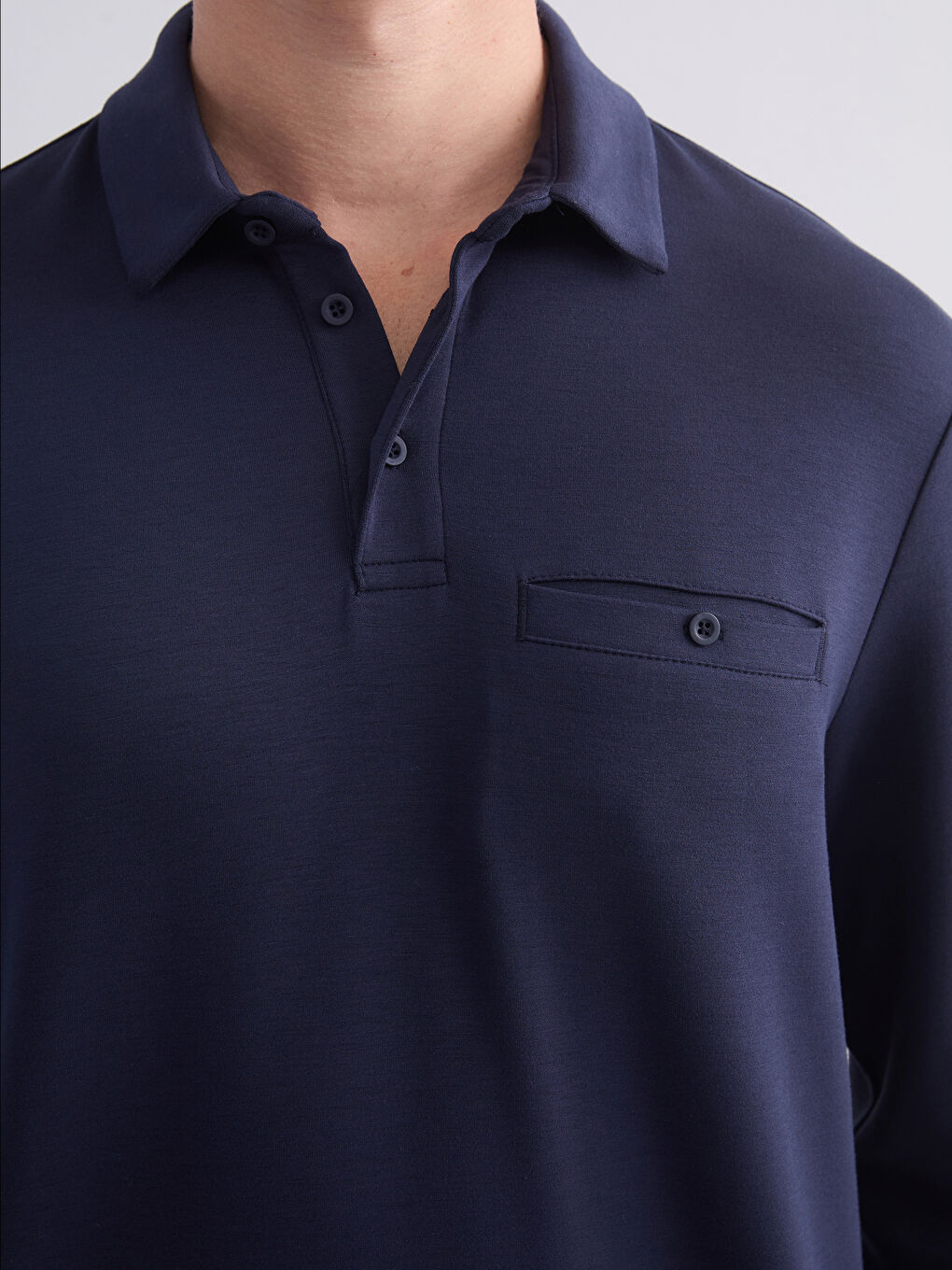 Lacivert Polo Yaka Uzun Kollu Erkek Tişört-2