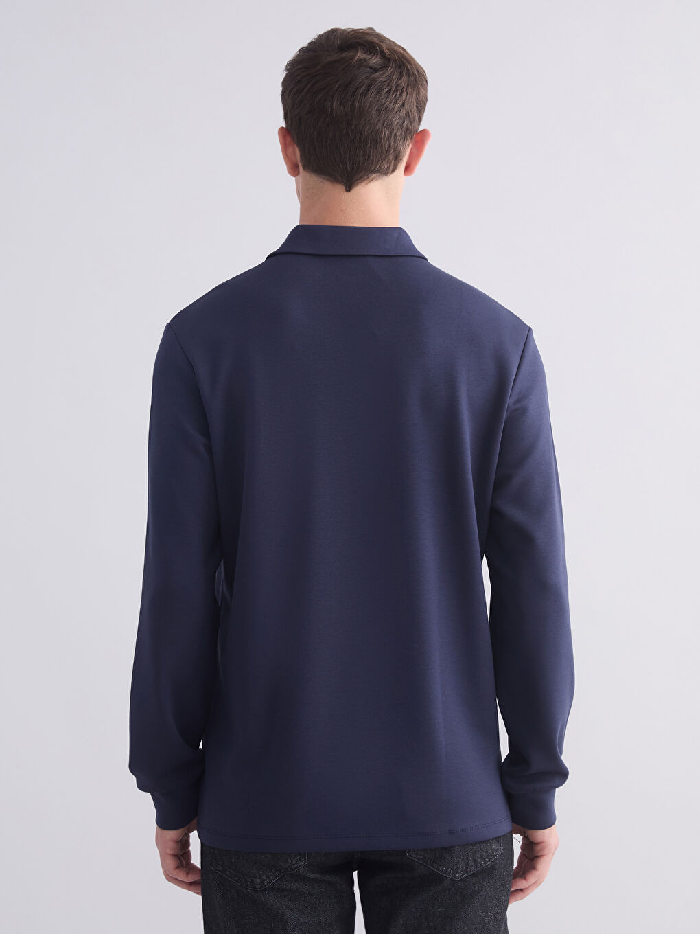 Lacivert Polo Yaka Uzun Kollu Erkek Tişört-3