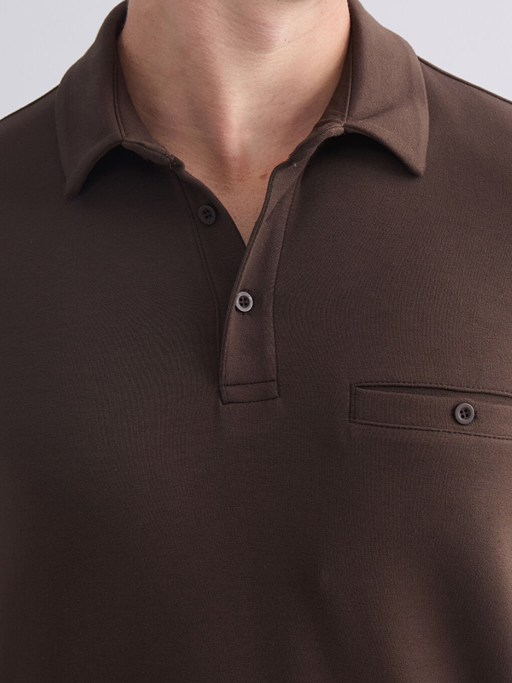 Kahverengi Polo Yaka Uzun Kollu Erkek Tişört-2