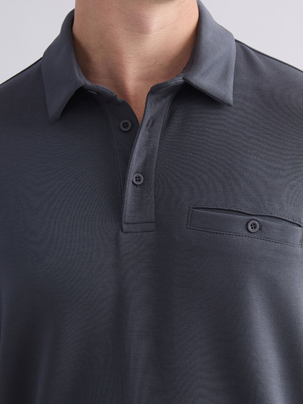 Antrasit Polo Yaka Uzun Kollu Erkek Tişört-2