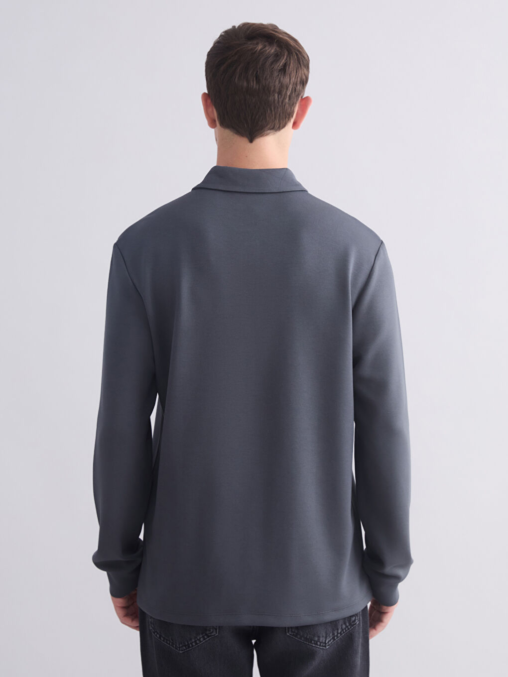 Antrasit Polo Yaka Uzun Kollu Erkek Tişört-3