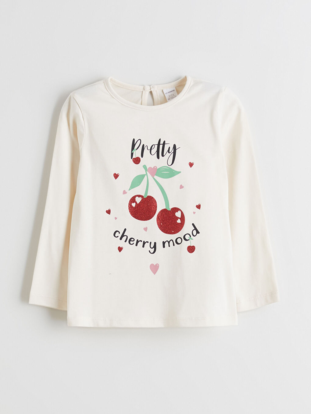 Bej Bisiklet Yaka Baskılı Kız Çocuk Tişört