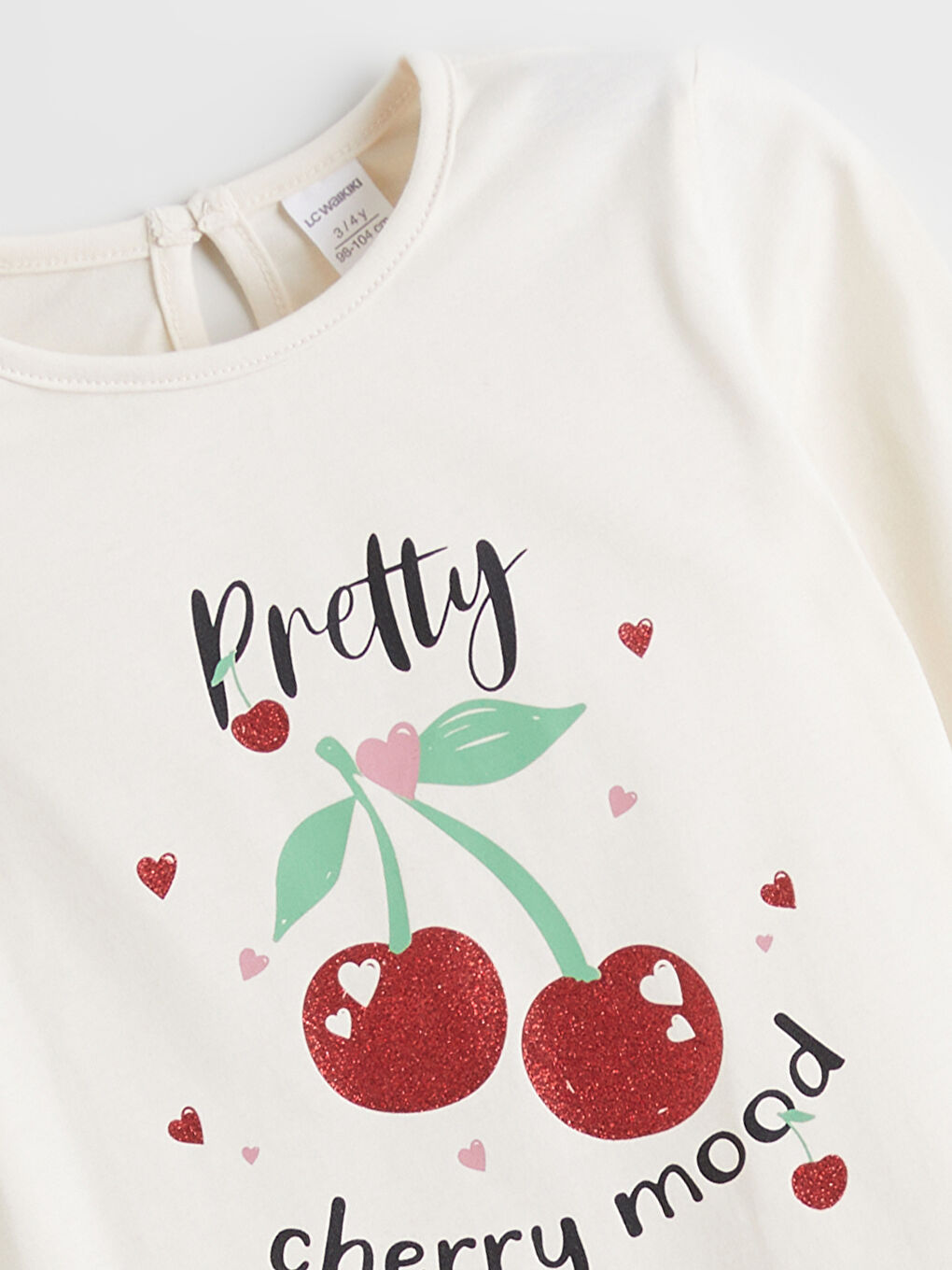 Bej Kiraz Baskılı Kız Çocuk Tişört ve Tayt-2