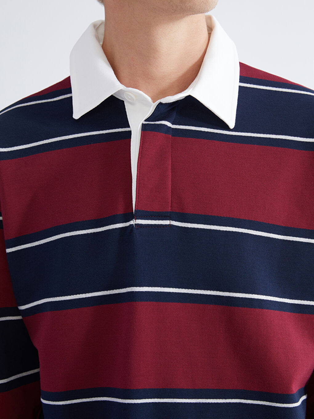 Bordo Polo Yaka Çizgili Erkek Sweatshirt-2