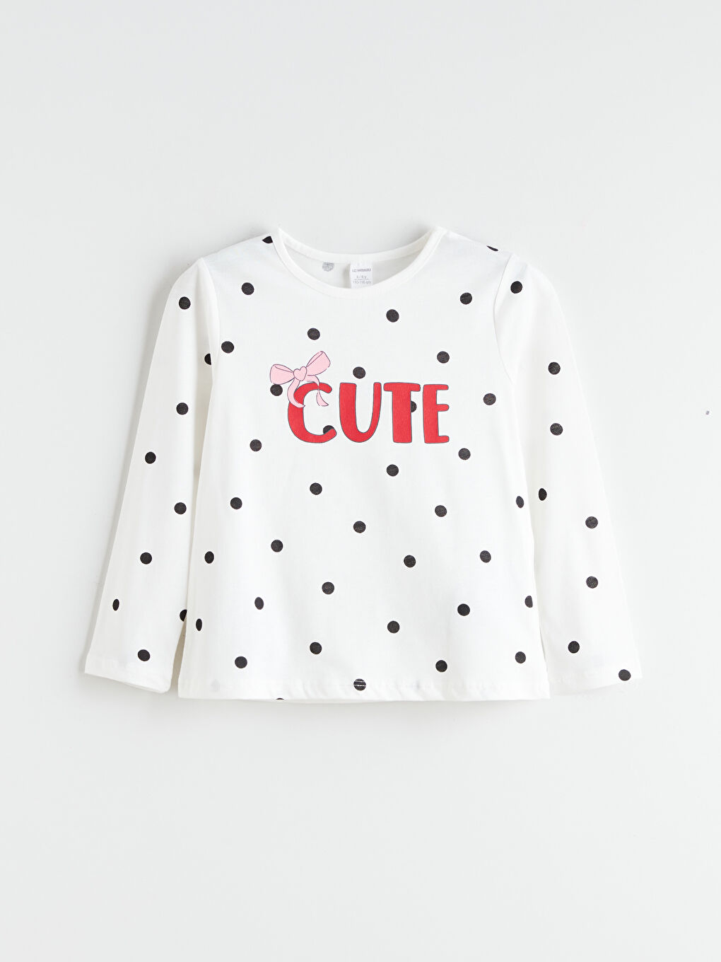 Ekru Bisiklet Yaka Baskılı Kız Çocuk Tişört