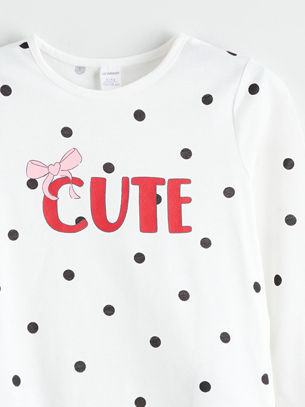 Ekru Bisiklet Yaka Baskılı Kız Çocuk Tişört-2