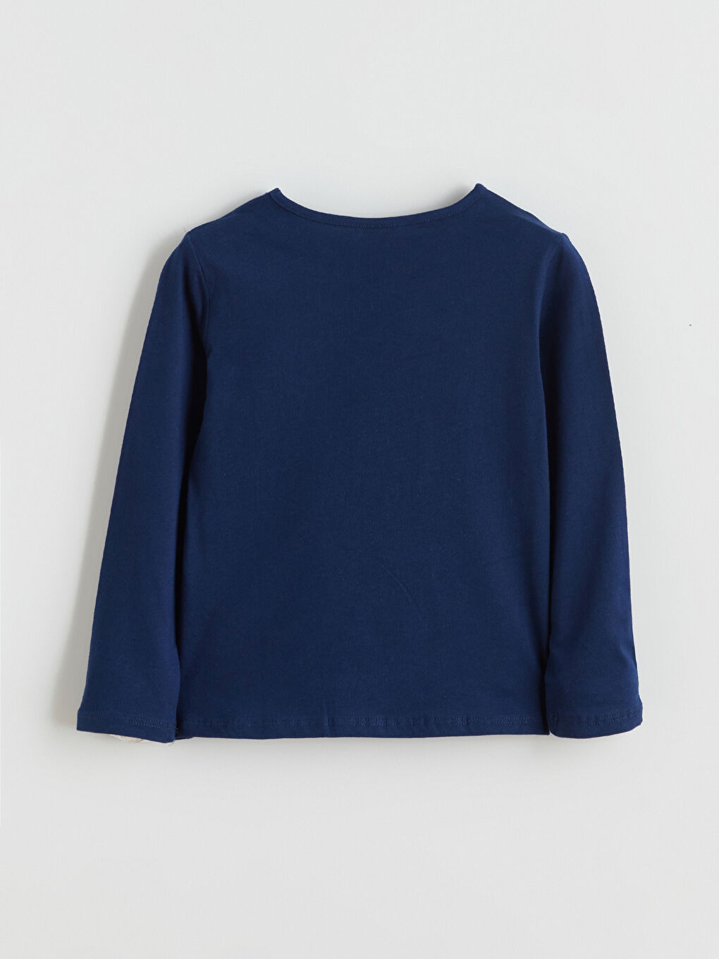 Lacivert Bisiklet Yaka Baskılı Kız Çocuk Tişört-1