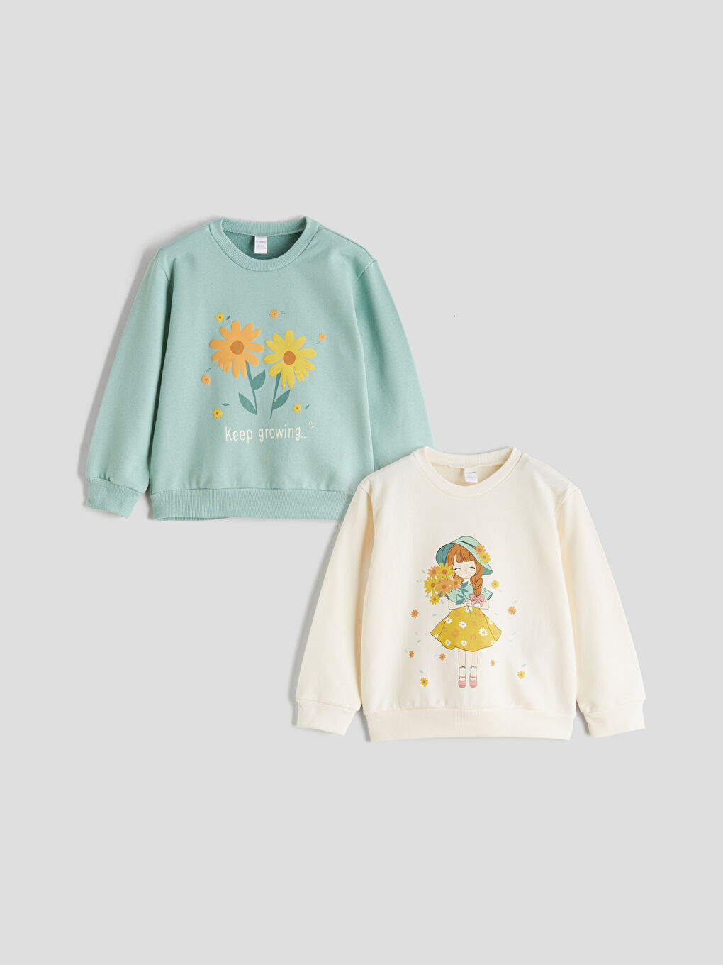 Bej Bisiklet Yaka Baskılı Kız Çocuk Sweatshirt 2'li-4