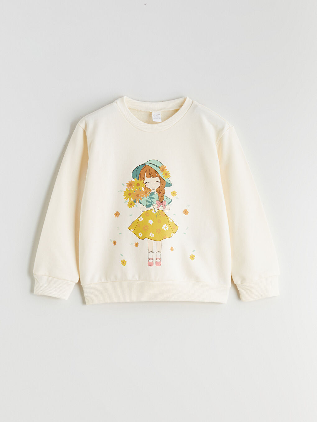 Bej Bisiklet Yaka Baskılı Kız Çocuk Sweatshirt 2'li-5