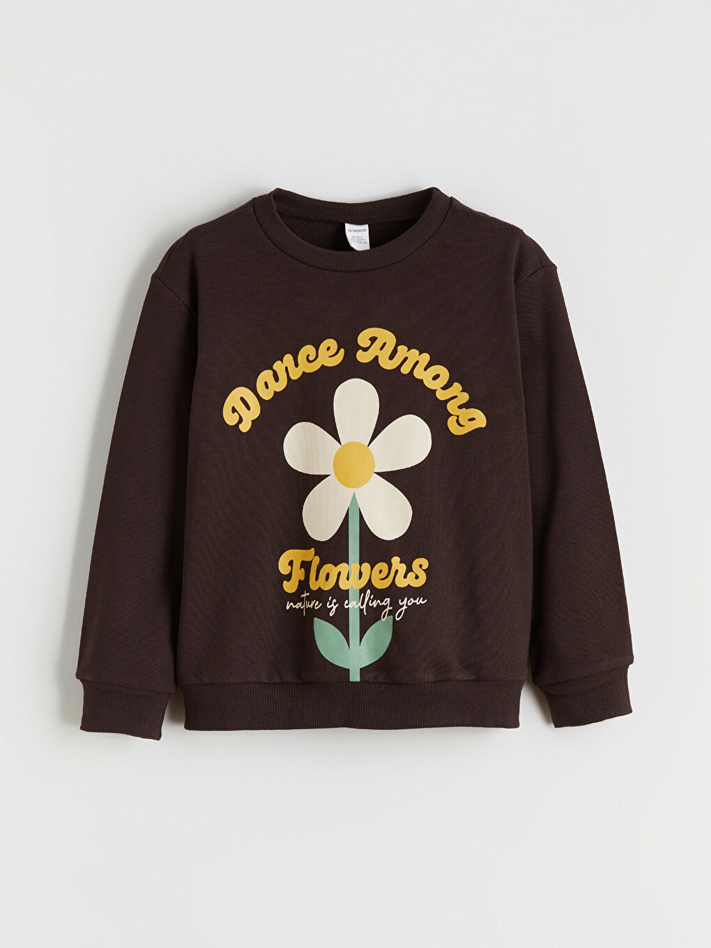 Kahverengi Bisiklet Yaka Çiçekli Kız Çocuk Sweatshirt